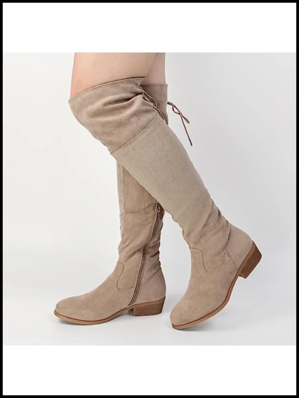 Over the Knee Boots Faux Suede Low Heel Block Heel Round Toe Zip